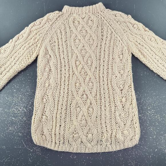 VTG Handmade Wool Sweater Womens LRG Ivory Fisherman Cable Knit Raglan Italy EUC - Picture 7 of 7